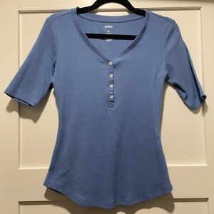 Sonoma Women's Short Sleeve Blue Henley Top